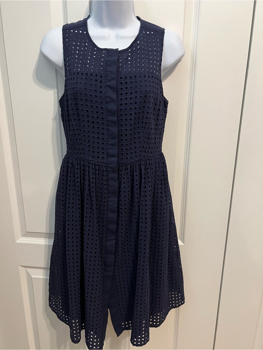 Maison Jules Navy Eyelet Sleeveless Fit-and-Flare Dress - Picture 2 of 6
